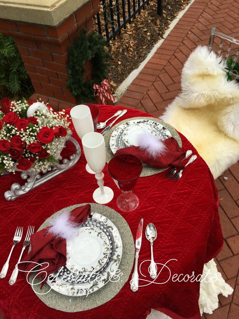 Elegant Christmas tablescape for two. 