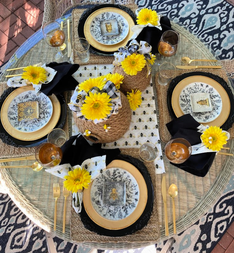 A Bee Themed Table on the Porch