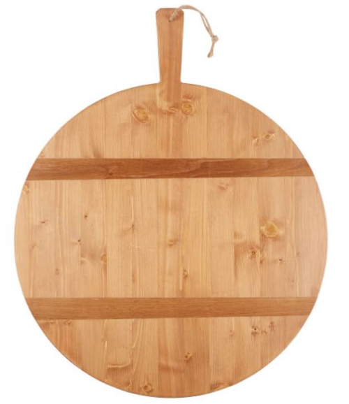 Large round wooden cutting board.