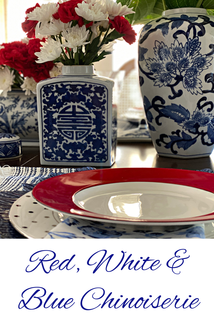 Red, White and Blue Chinoiserie Tablescape