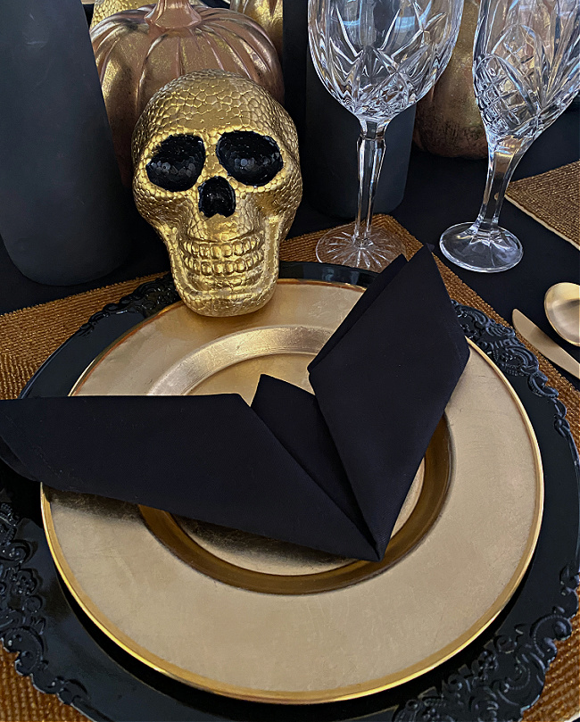 Halloween Tablescape in Gold and Black