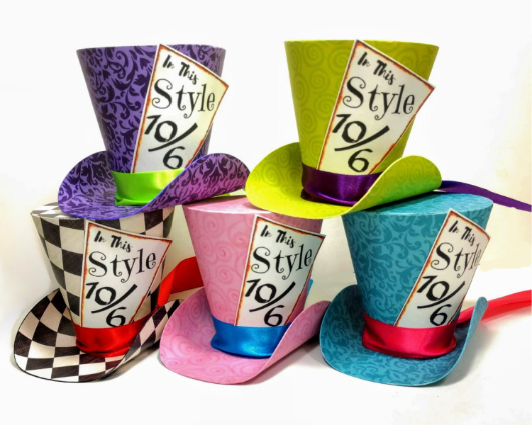 Assorted fun colored mad hatter hats