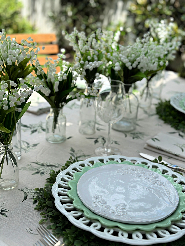 A Springtime Alfresco Tablescape featuring Lily of the Valley